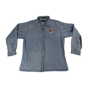 Vtg Luna Pier Shirt button up women's Large Winter Wonderland Terry Redlin Jean